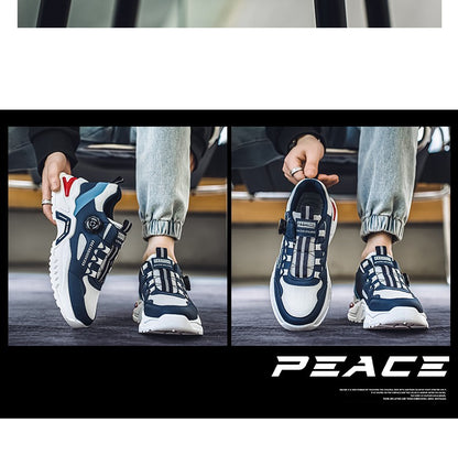 Tênis masculino coreano com fivela rotativa, moda casual, esportivo, para as quatro estações, solado macio, antiderrapante, para corrida ao ar livre, tênis de estudante