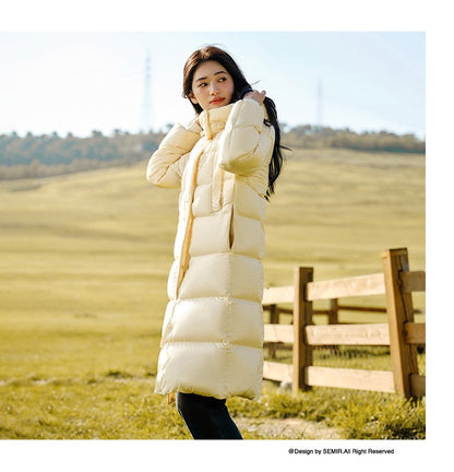 Semir Down Jacket Women Long Length Three-Proof Versatile 2024 Updated Winter New Loose Hooded Coat Simple Down Jacket