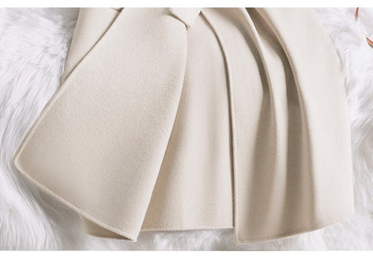 Novo estilo de casaco feminino de lã bege slim fit para outono e inverno, moda japonesa e coreana