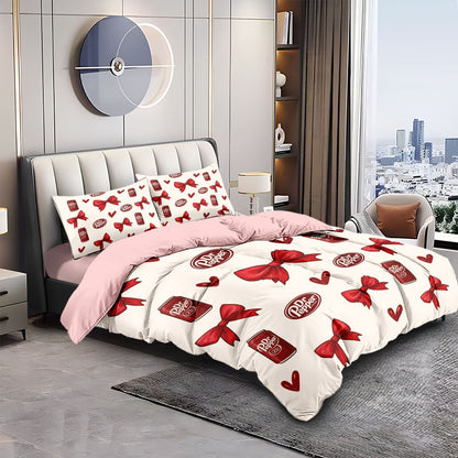 3pcs Pink Bow Printed Coreless Blanket Set, Multi Size Bedroom and Dormitory Bedding Decoration, Soft and Machine Washable
