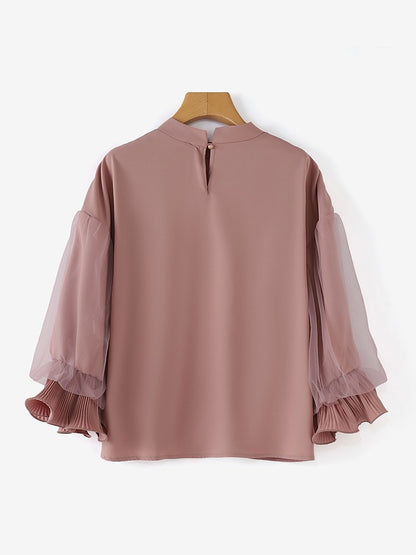 ZANZEA Women Elegant Party Blouse Chic Mesh Ruffle 3/4 Sleeve Tops 2025 Autumn Designer Stand Collar Shirts Korean Loose Tunics