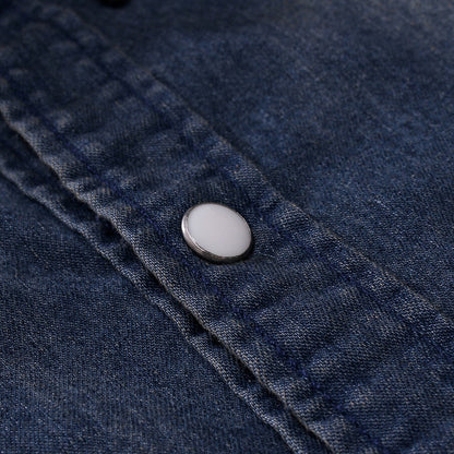 Men Denim Shirts Tops Shirt Short Sleeve Button Turn Down Collar Single Breasted Slim Fit Solid Simple Casual Splice Top 2024