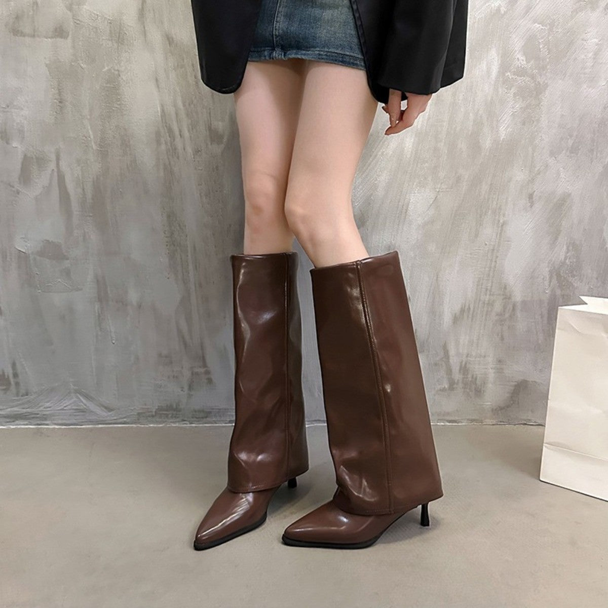 Women Chunky High Boots Pointed Toe Sexy Solid Color Design  Autumn and Winter New 2024 Trend Retro Fad Woman Boots Size 35-42