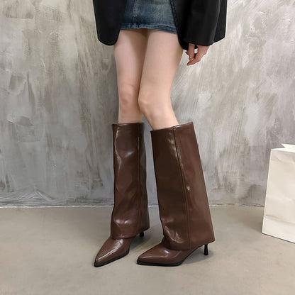 Women Chunky High Boots Pointed Toe Sexy Solid Color Design  Autumn and Winter New 2024 Trend Retro Fad Woman Boots Size 35-42