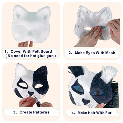 Therian Mask Kit Hand-Made Fox Themed Blank Half Face Hand-painted Mask DIY Masks For Makeup Ball Halloween Party Christmas Gift