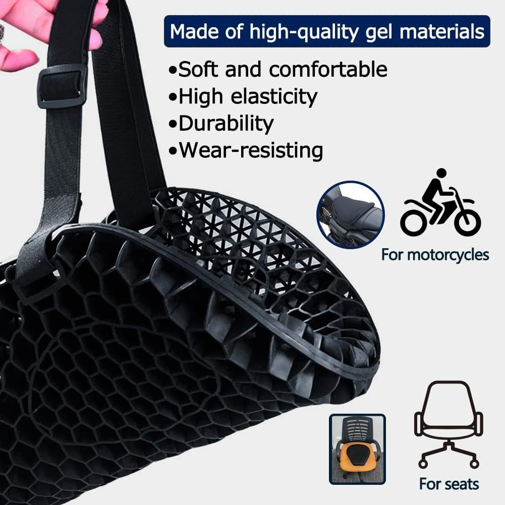Almofada de assento de motocicleta com absorção de choque, descompressão em gel colmeia 3D, almofada de assento de motocicleta universal confortável