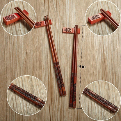 Reusable Chinese Dragon and Phoenix Design Chopsticks Set with Elegant Holder and Portable Carrying Bag Perfect for Traditional