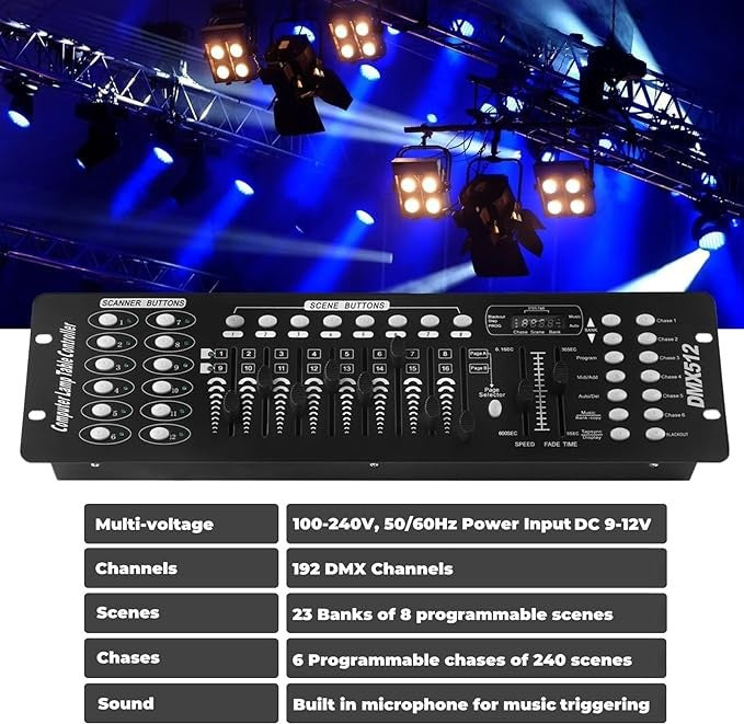 U`King DMX 512 Controller 192 Channel DMX Console Stage Light Console For Party DJ Disco Lights Show Night Club