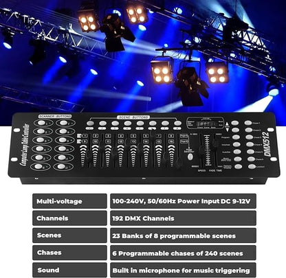 U`King DMX 512 Controller 192 Channel DMX Console Stage Light Console For Party DJ Disco Lights Show Night Club