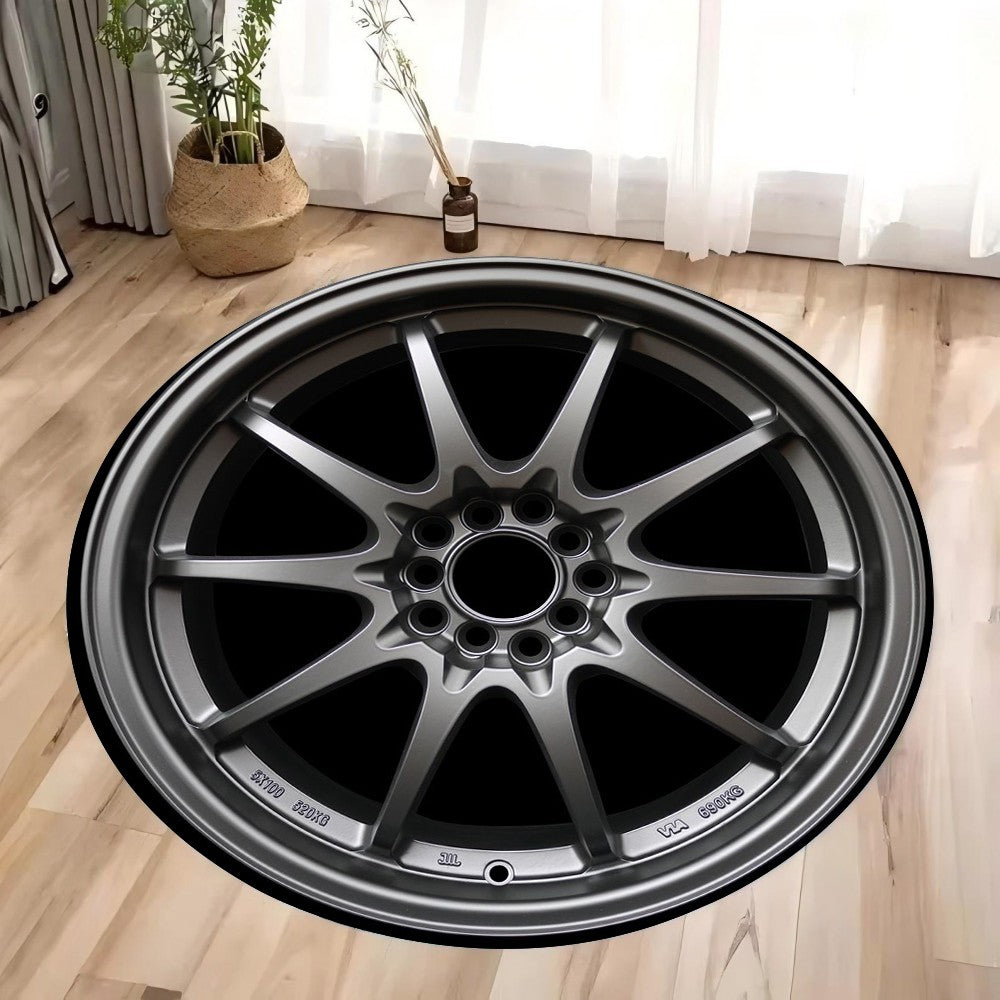 Crystal Velvet Carpet Car Wheels Printing Round Rug Soft Non-Slip Floor Mat for Living Room Bedroom Kitchen Bathroom Decor