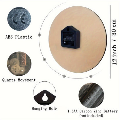 Silent Quartz Movement Round Wall Clock with Red Electric Guitar & Speakers Design - Glass Art Clock for Bedroom, Kitchen, Stud