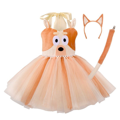 Animal Cosplay Costume Dog Print Tutu Dress Halloween Dog Role Play Outfit for Birthday Party Carnival Stage Themed Performance
