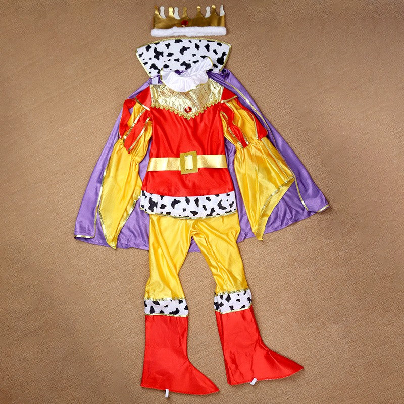Boy King Prince Role Playing Costume Royal Set Prince Crown Cloak Halloween Birthday Makeup Party Gorgeous Dress Up No scepter