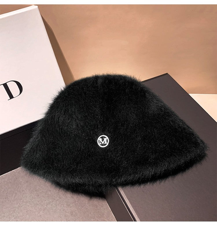 Coreia Designer M Bucket Hat Feminino Quente Pelúcia Angola Coelho Pelo Chapéu Senhora Outono Inverno Ins Moda Chapéu Bacia Retrô Fofo Panamá