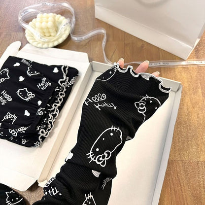 New Women Hello Kitty Pajamas Set Long Sleeve V-Neck Cardigan and Pants Cute Cartoon Homewear Sleepwear Loungewear Spring Autumn