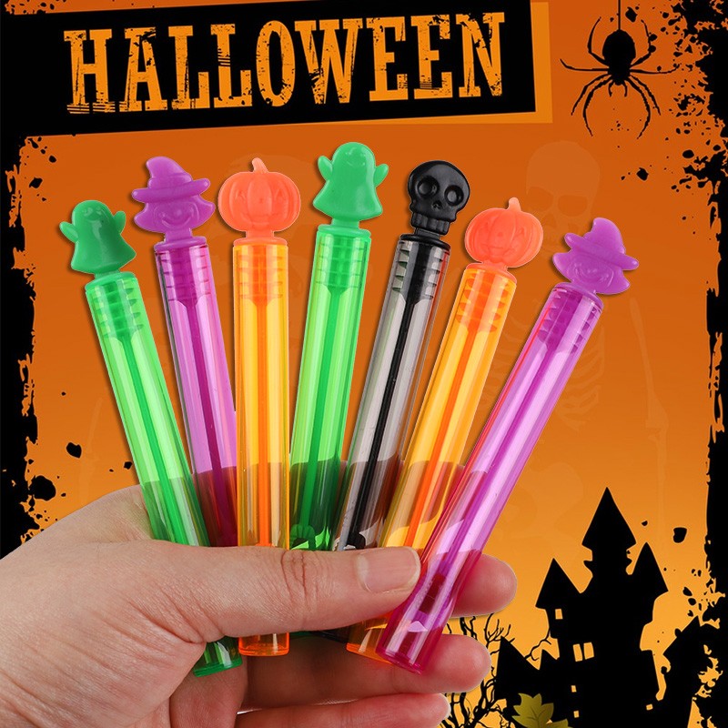 12/24Pcs Halloween Empty Bubble Soap Bottles Tube Skull Ghost Pumpkin Bubble Wands Halloween Party Trick or Treat Favors Decor