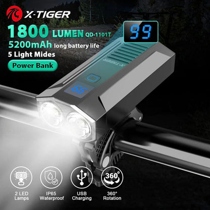 X-Tiger Bike Light Headlight Bicycle Lamp With Power Bank Rechargeable LED 5200mAh MTB Bicycle Light Flashlight Bike Accessories