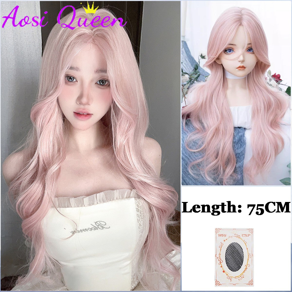 AOSI Synthetic Mint Green Wig Long Hair Summer Thin Bangs Long Straight Hhair Daily Party Cos Wig