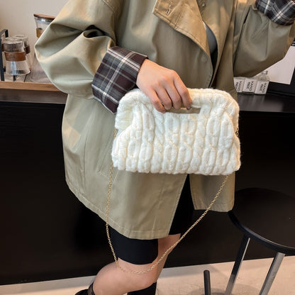 Women Knitting Chain Shoulder Bags Trend Crochet Clutch Purse Plush Cloud Handbags Autumn Winter Travel Daily Crossbody Bags