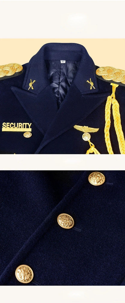 Airline Pilot Men's Woolen Long Jacket Thickened Cotton Wool Blend Trend Coat Air Company Captain Property Concierge Overcoat