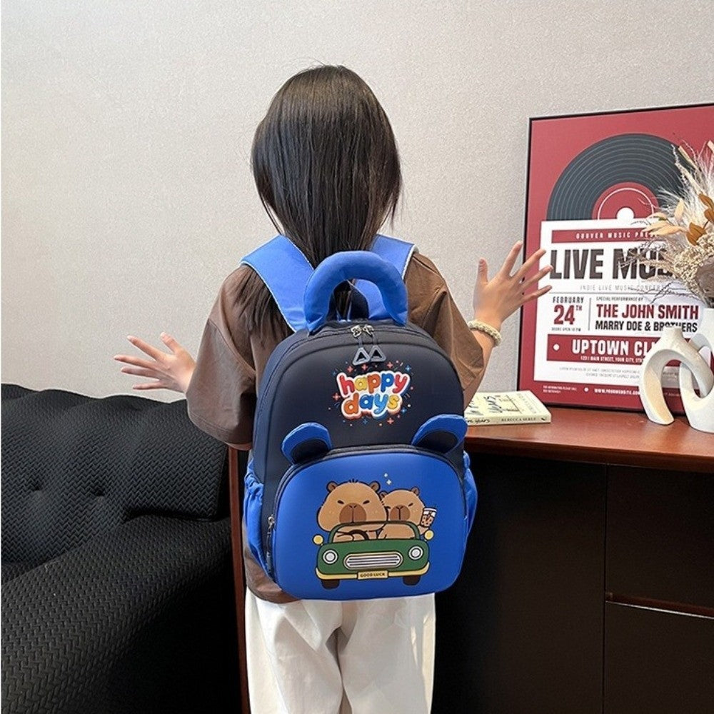 Mochila de Capivara Kawaii de Desenho Animado, Nylon Leve, Mochila Escolar de Capivara, Grande Capacidade, Multibolsos, Mochila para Jardim de Infância