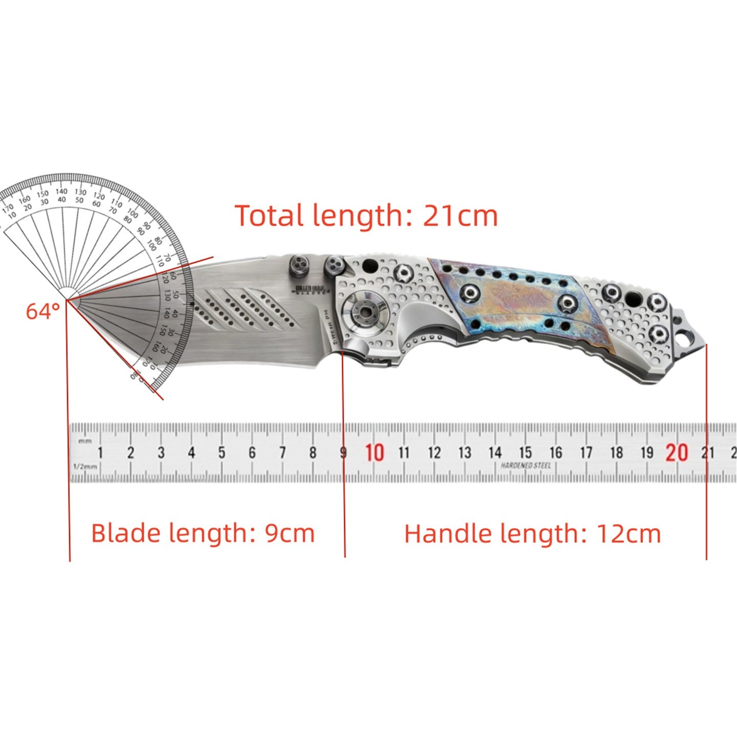 High-end handcrafted heavy-duty folding knife, titanium alloy handle and titanium-baked blue surface, collectible knife, men's g