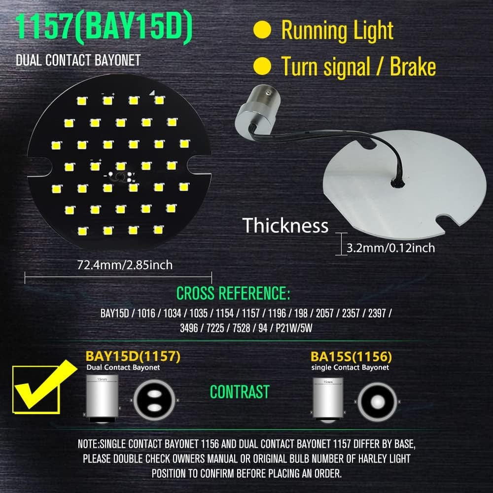 Nova Lâmpada LED de Seta Dianteira para Motocicleta 1157, 1156 Branco/Amarelo/Vermelho, Adequada para Harley Davidson 3 1/4 polegadas, 2 Peças DC12-24V
