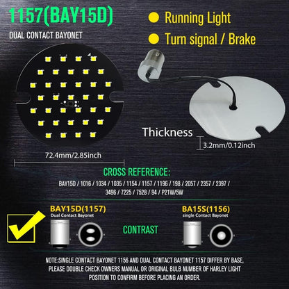 Nova Lâmpada LED de Seta Dianteira para Motocicleta 1157, 1156 Branco/Amarelo/Vermelho, Adequada para Harley Davidson 3 1/4 polegadas, 2 Peças DC12-24V