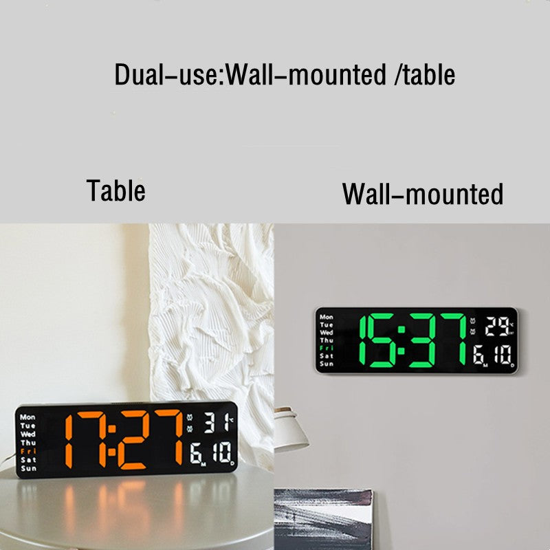 Large Digital Wall Clock Temp Date Week Display Remote Control Power Off Memory Table Clock Wall-mounted Dual Alarms LED Clocks