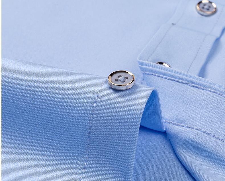 For Men's Business Dress Shirts Male Formal Button-Down Social Collar Camisa Social Elastic Anti-wrinkle Casual Men Shirt Pocket