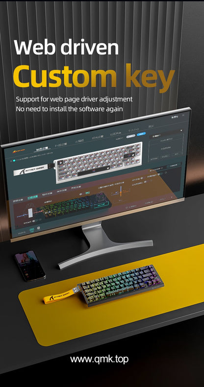 ATTACK SHARK X68PRO HE Wireless Keyboard,Magnetic Switch,With 0.01mm RT Accuracy,8KHz Polling Rate,0.125ms Latency,RGB Backlight