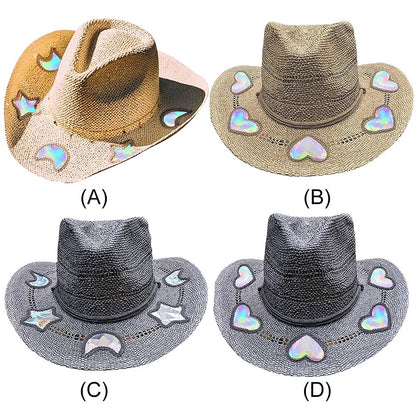 Straw Beach Sun Hat for Women Shapeable Cowgirl Hat Vintage Summer Woven Sun Hat for Music Festival Party Beach