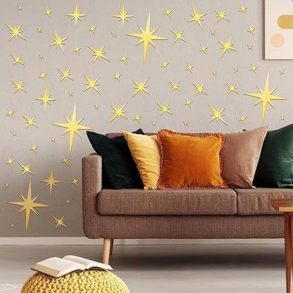 3D Star Mirror Wall Sticker Large Medium and Small Combination Acrylic Mirror Wall Sticker Home Living Room Wall Decorations