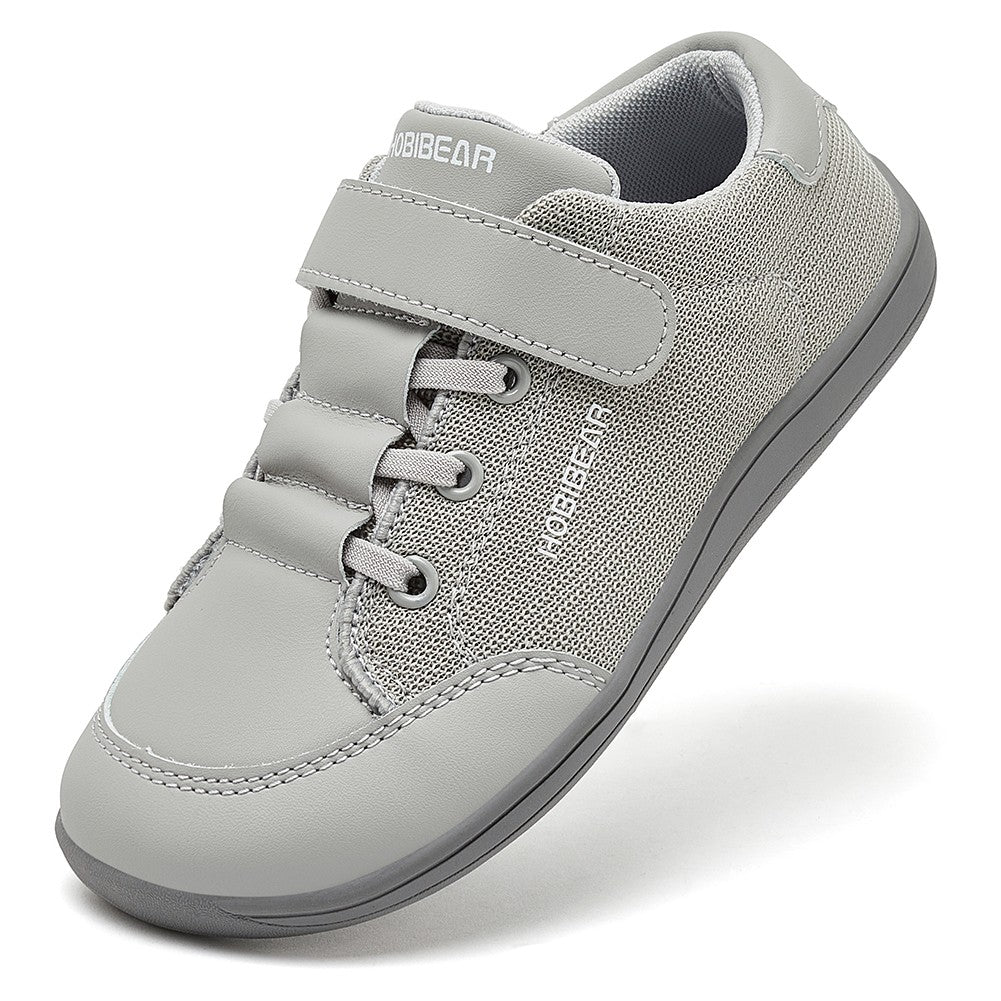 HOBIBEAR Kids Wide Toe Barefoot Shoes Boys Girls  Minimalist Sneakers Lightweight Hook Loop Mesh Artificial Leather Shoes
