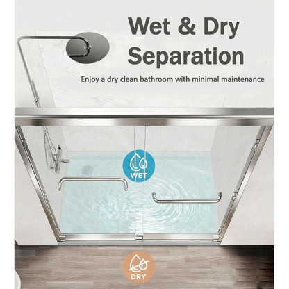 Shower Door 44 to 48'' W x 72'' H,Semi Frameless Double Sliding Shower Glass Door with 1/4" Clear SGCC Tempered Glass,Stainless