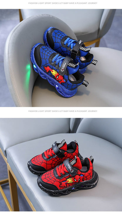 LED Casual Sneakers Red Black For Spring Boys Cartoon Mesh Outdoor Shoes Children Lighted Non-slip Shoes Size 21-30