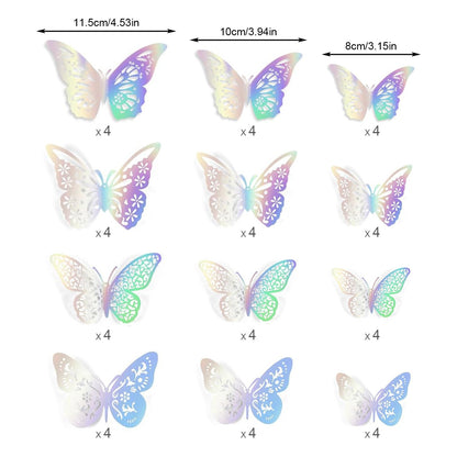 48 Pcs Silver Butterfly Decorations Butterfly Wall Decor 3D Butterfly Party Decorations Butterflies for Bouquet Cake Decorating