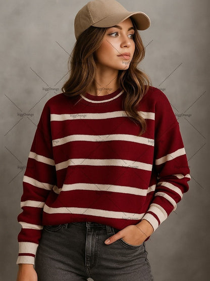 High Street Fashion Clothing New Style Fashion Striped Casual Long Sleeve Sweater Men Harajuku Y2K Warm Embroidered Long Sleeve