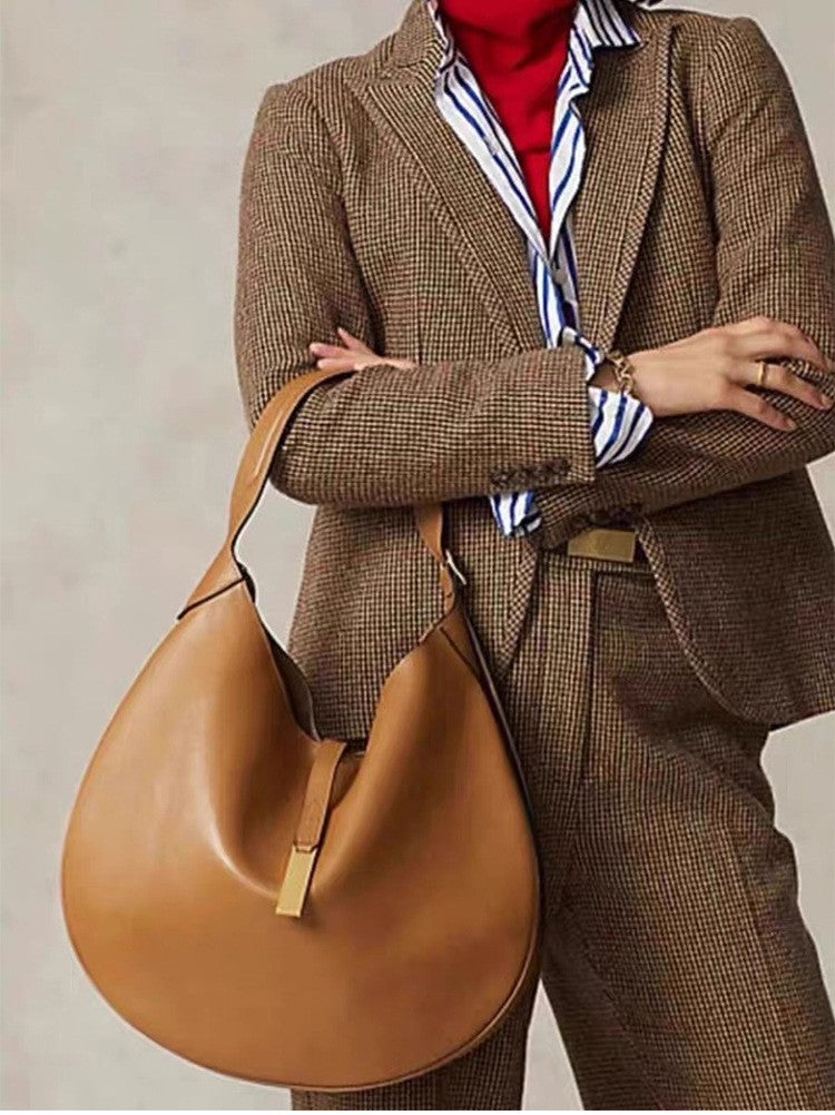 New Fashionable Women's Underarm Bag, Leather Riding Style Brown/Black Crossbody Bag Crescent Bag Travel Bag