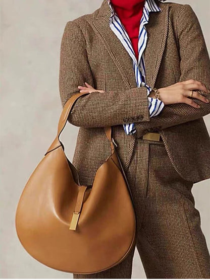 New Fashionable Women's Underarm Bag, Leather Riding Style Brown/Black Crossbody Bag Crescent Bag Travel Bag