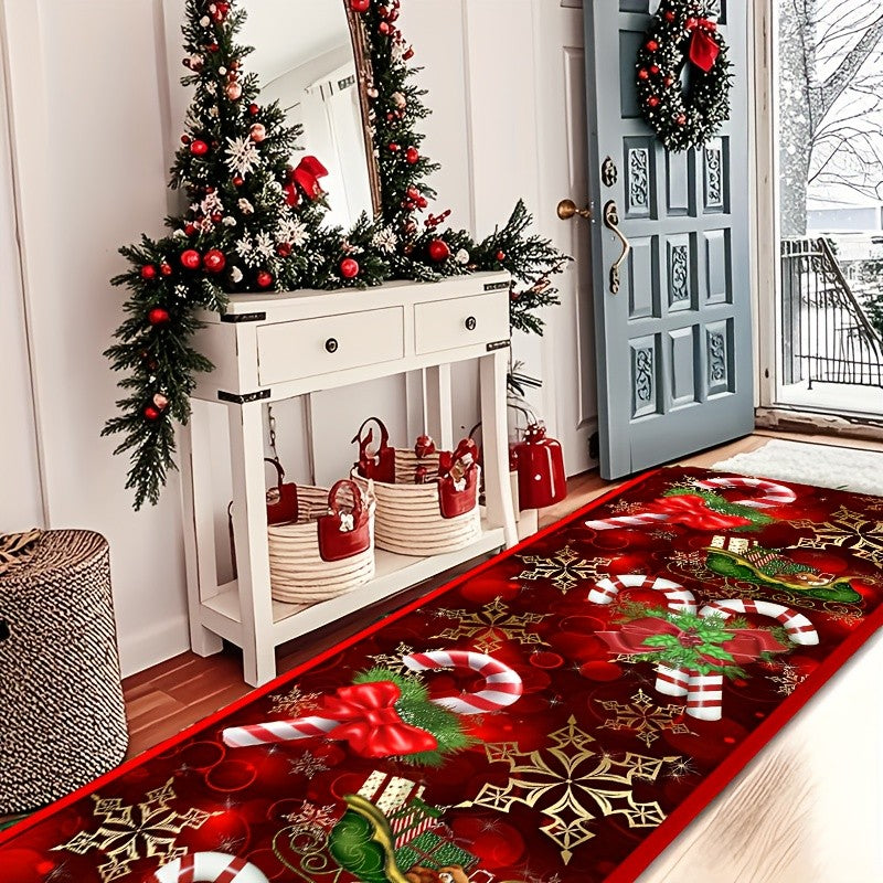 VIKAMA Christmas Carpet Festive Red Kitchen Rug Doormat Welcome Mat Runner Rug Winter Rug For Bedroom Warm Carpet For Live Room