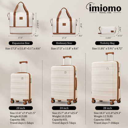 imiomo Travel Luggage Sets, Hard Shell Lightweight Carry on Suitcase with Travel Bag, TSA Lock, Durable Silent Spinner Wheels