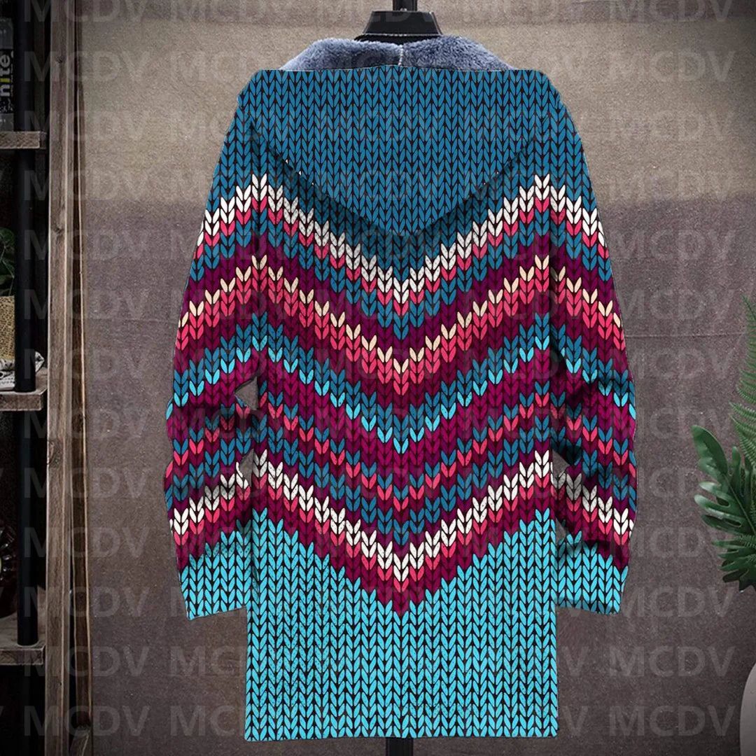 Men's Retro Print Plush Thick Long-Sleeved Coat Cardigan 3D All Over Prined Fleece Hooded Overcoat Unisex Thick Warm Jacket