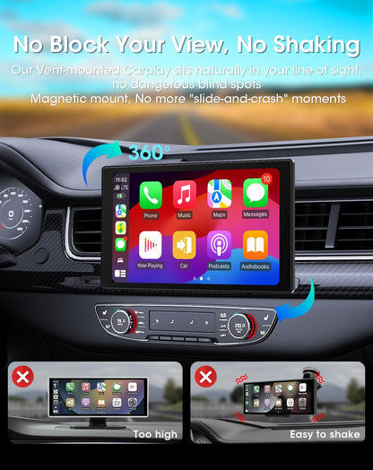 Suporte de 7/8/9'' Orientação e Espelho Retrovisor de Carro com Rádio CarPlay Sem Fio Android Auto Multimídia de Vídeo Tela Universal