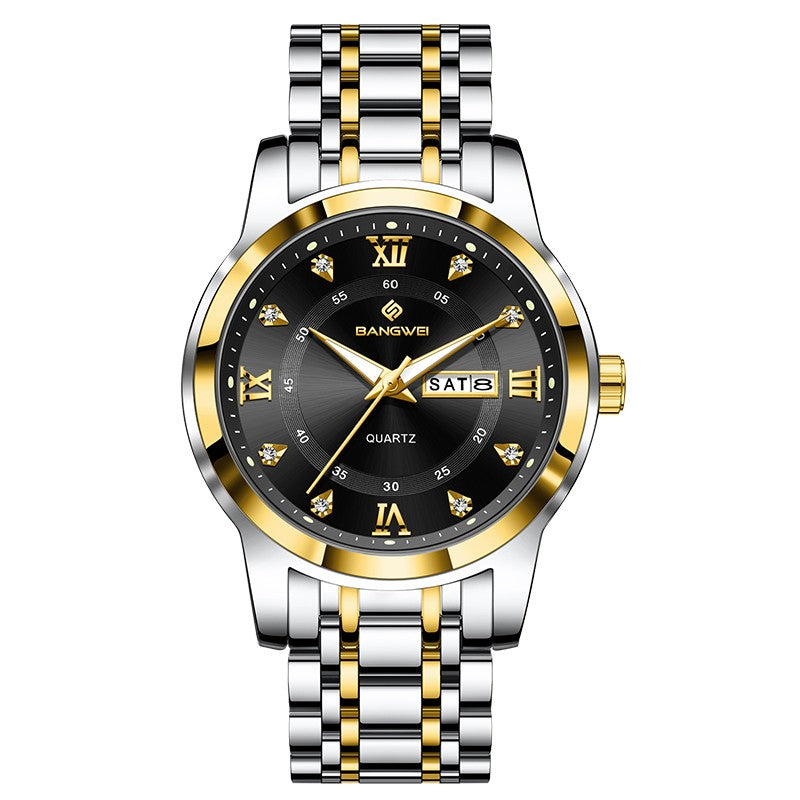 LIGE Brand BANGWEI Quartz Man Watch Fashion Stainless Steel Band Business Luxury Diamond Waterproof Calendar Watches for Men+Box