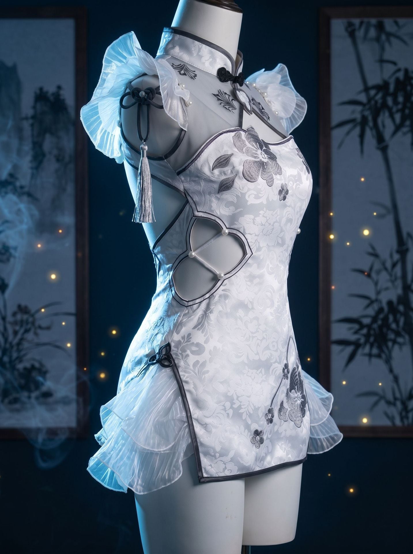 Naraka Bladepoint Yin Ziping Cosplay Costume Jade Ice Heart White Cheongsam Dress Cute Lolita Game Outfit Halloween Carnival