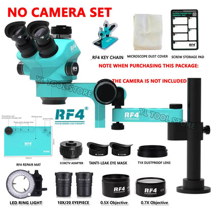 Microscópio Trinocular Estéreo RF4 360° com Braço Articulado para Reparo de Placas PCB de Celulares e Câmera Termográfica 4K C39