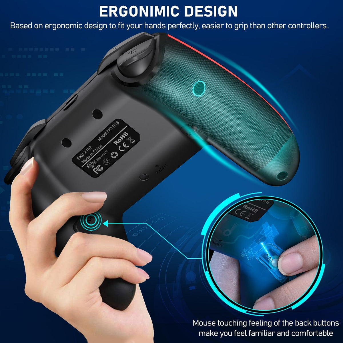 DATA FROG Wireless Controller For Switch OLED/Lite Console Pro Gamepad with 1000Mah Battery Programmable Turbo Function