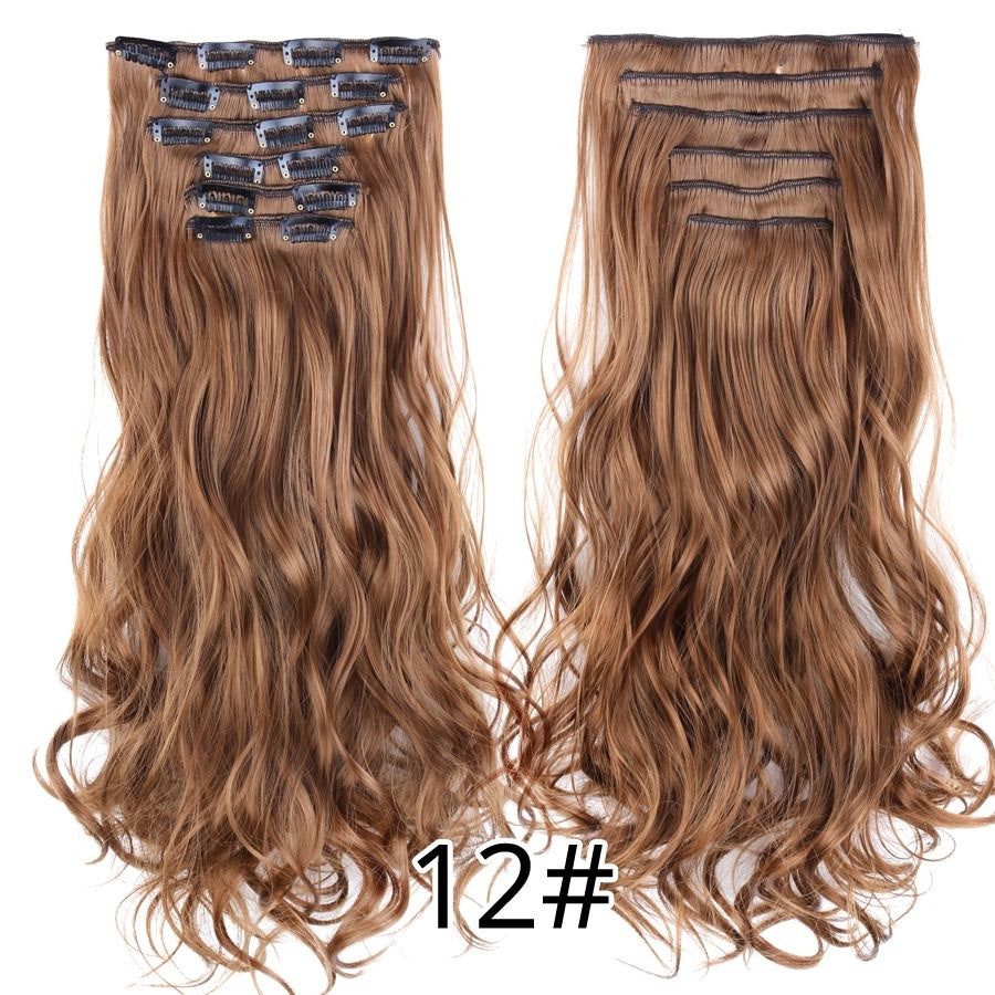 22 Polegadas Sintético Cabelo Liso Longo 16 Clipes 6 Peças/Conjunto Apliques de Cabelo Loiro Preto Resistente ao Calor Para Mulheres