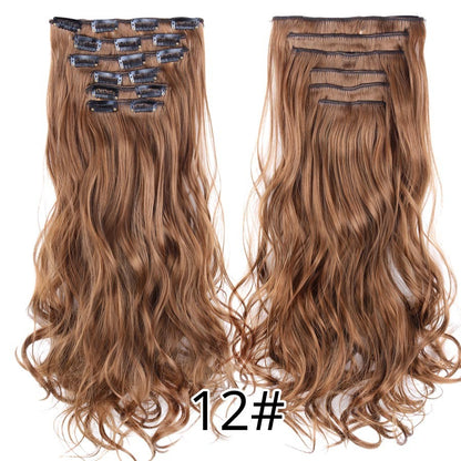 22 Polegadas Sintético Cabelo Liso Longo 16 Clipes 6 Peças/Conjunto Apliques de Cabelo Loiro Preto Resistente ao Calor Para Mulheres